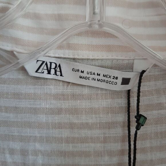 NWT Zara Linen Oversized White Button Up Boyfriend Shirt Medium Lace Minimalist - Picture 6 of 8